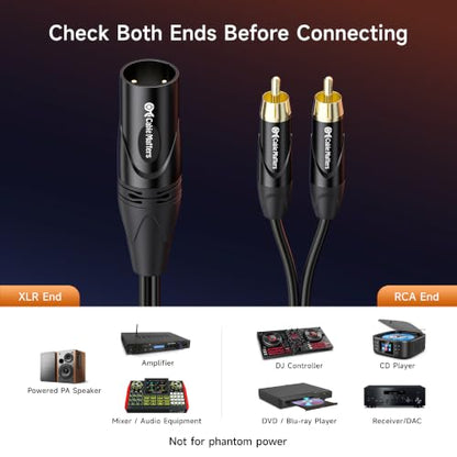 Cable Matters Dual RCA to XLR Stereo Audio Splitter Cable, 6ft | XLR Male to 2x RCA Male Splitter Cable, XLR to Dual RCA Splitter, Black - size: 6 Feet