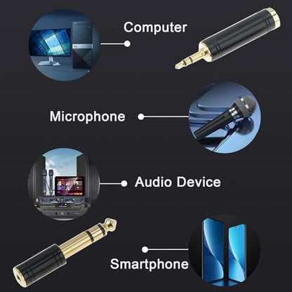 3.5mm Male to 6.35mm Female Stereo Pure Copper Adapter, 1/4 Male to 1/8 Jack Female Adapter, Used for Conversion Headphone Adapter, Electronic Drum/Pianos/Guitars, Black Fashion 4-Pack