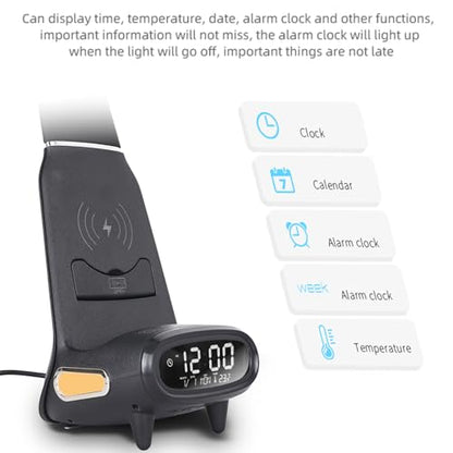 IHAO Multi Functional Smart Eye-Care Desk Lamp Wireless Charger & Digital Alarm Clock Gesture Control Adjustable Light 15W Fast Charging Hidden Phone Stand, Date Timer Display Wake-Up Light-TX79 White - color: Table Lamp TX79 White