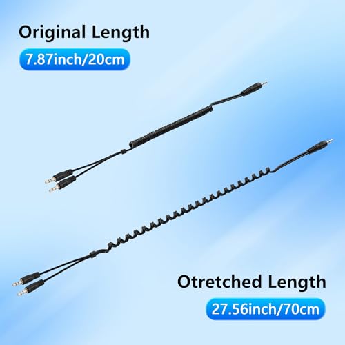 CERRXIAN 3.5mm Male to 2 Male Spring Y Splitter Cable,Dual 3.5mm Coiled Cord,1/8" TRS 1 to 2 Audio Splitter Coiled Cable for Home,Phone,Headset,Speakers Etc