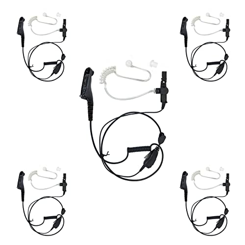 PROMAXPOWER [5-Pack] 1-Wire FBI Security Acoustic Clear Tube Earpiece Headset with PTT Mic Compatible with Motorola Two-Way Radios XPR7350e, XPR7550e, XPR7580, XiR-P8268, MTP850S, APX900, APX4000 - size: 5-Pack