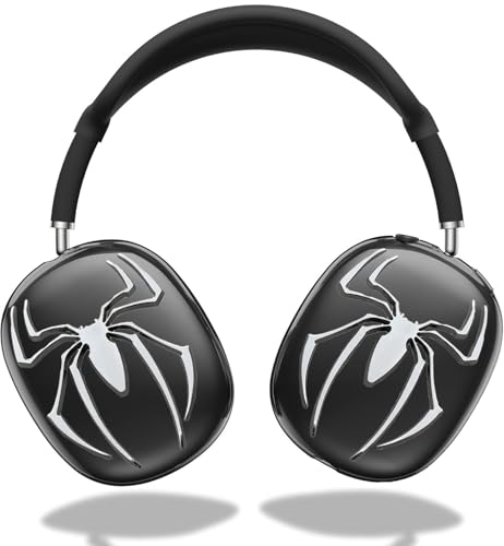 Case Cover for AirPods Max Headphones,Clear Soft Ear Cups Cover Accessories for AirPods Max 2/1 (2026/2024/2020) (Black Case+White Spider) - color: Black Case+White Spider
