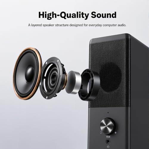 ROSON Computer Speaker, Compact Size Speaker with Headphone Jack, Volume Control, Stereo 2.0 USB Powered 3.5mm Aux Multimedia Speakers for Laptop/Desktop/Tablets/Phone