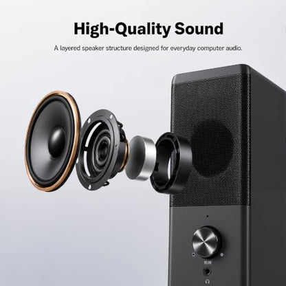 ROSON Computer Speaker, Compact Size Speaker with Headphone Jack, Volume Control, Stereo 2.0 USB Powered 3.5mm Aux Multimedia Speakers for Laptop/Desktop/Tablets/Phone