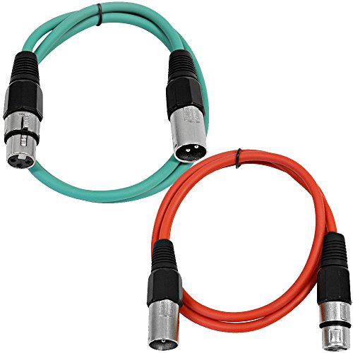 Seismic Audio - SAXLX-2-2 Pack of 2' XLR Male to XLR Female Patch Cables - Balanced - 2 Foot Patch Cord - Green and Red - color: Green and Red
