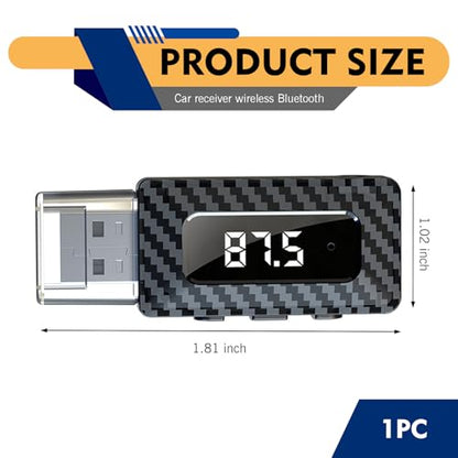 Car USB Bluetooth Receiver, LED Display 5.3 Chip Wireless Audio Adapter with USB Interface and 0.13" Audio Jack, Adjustable FM AUX Transmitter, Universal for Car Stereo Sound (Black)