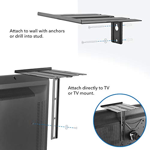 Mount-It! Floating TV Shelf – Dual Wall or TV Mountable AV Shelf – for Cable Boxes, Streaming Devices & Consoles – Steel with Vents & Safety Lip – Easy Installation – Space-Saving Design (6.6 lbs)