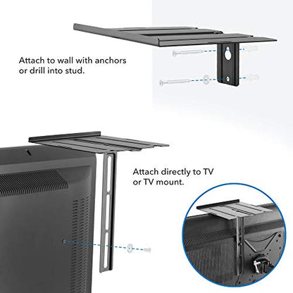 Mount-It! Floating TV Shelf – Dual Wall or TV Mountable AV Shelf – for Cable Boxes, Streaming Devices & Consoles – Steel with Vents & Safety Lip – Easy Installation – Space-Saving Design (6.6 lbs)