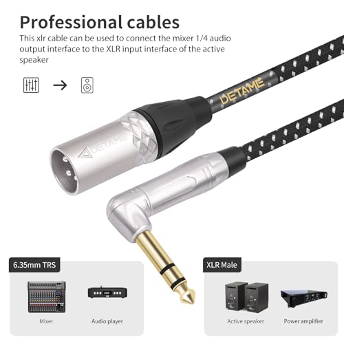 Right Angle 1/4 TRS to XLR 3Pin Male Mixer Audio Cable,Right Angle 6.35mm TRS to 3Pin XLR Male for Micphone Mixer Active Speakers - size: 1Feet