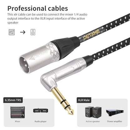 Right Angle 1/4 TRS to XLR 3Pin Male Mixer Audio Cable,Right Angle 6.35mm TRS to 3Pin XLR Male for Micphone Mixer Active Speakers - size: 1Feet