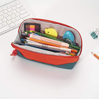 Sooez Wide-Opening Pencil Pen Case, Lightweight & Spacious Pencil Pouch Zipper Stationery Bag, Aesthetic Supply with Triangular Design for Adults, Orange - color: Orange