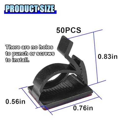 50PCS Adjustable Cable Clips Self Adhesive Cord Organizer - Sticky Wire Clamp Management Cord Holder for Car Dash Cam Home Office Desk Wall Tables