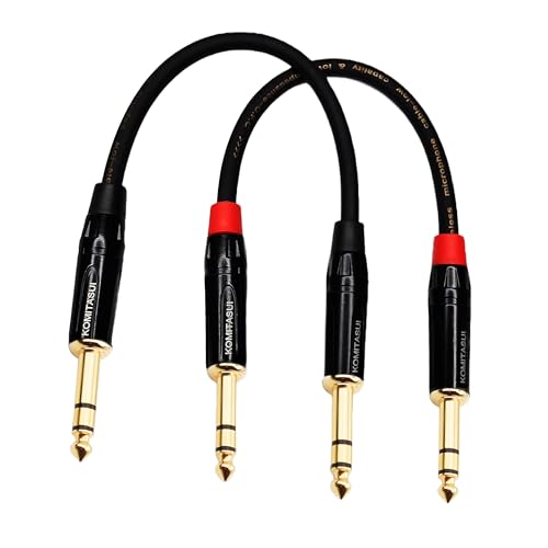 1/4 TRS Patch Cable, 6.35mm TRS Male to Male Balanced Stereo Audio Cable, 2 Pack of 1 Foot Balanced Cord
