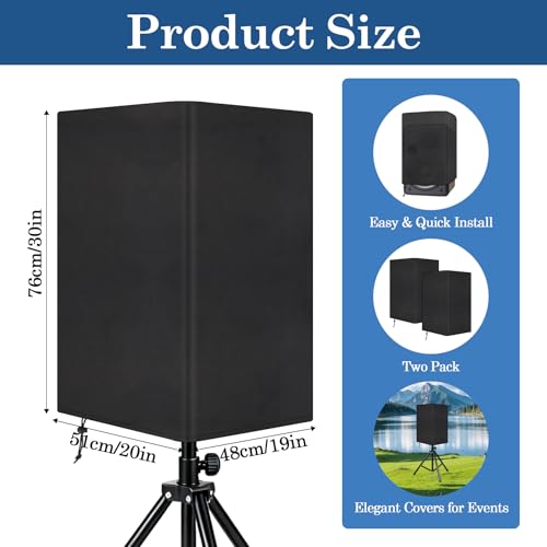 Klmnop 15 Inch Outdoor Speaker Covers, 2-Pack Weatherproof Waterproof & UV Protection Dust Cover for PA DJ Powered Speakers, Heavy-Duty 800D Thick Oxford Fabric(Black)