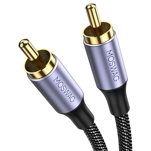 MOSWAG Subwoofer Cable 10FT 3M RCA to RCA Audio Stereo Cord Nylon Braided | 24K Gold Plated Digital Coaxial Audio Interconnect Shielded OFC for Car DVD PS3 Wii Speaker Amp Receiver Home Theater System - size: 10 FT/3M
