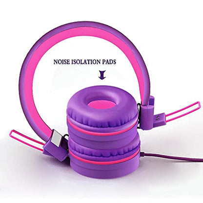 ELECDER i37 Kids Headphones for School Children Girls Boys Teens, Purple | Foldable Adjustable Lightweight, 3.5mm Audio Jack On Ear Headphones for Smartphones Chromebook Computer PC Tablets Travel - color: Purple/Red