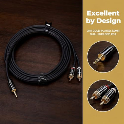 3.5mm to RCA Cable 10FT — OFC Gold-Plated 1/8 Inch Stereo Aux Y Splitter Cord for iPhone iPad Android Laptop to Car Stereo Home Theater Amplifier Receiver Speaker