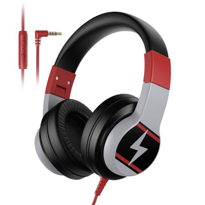 Candy Bila 2 Pack Wired Kids Headphones for School, Over-Ear for Boys Girls | Volume Limiter 85/94dB, HD Stereo Sound, Microphone and Wired Control,Foldable Design, Black and Red - color: Black and Red