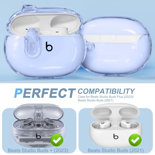 for Beats Studio Buds/Studio Buds Plus Case Cover with Lock, Clear Blue | Protective Cover for New Beats Studio Buds + Wireless Earbuds Case with Keychain & Cleaner Kit (2021/2023) - color: Clear Blue+P