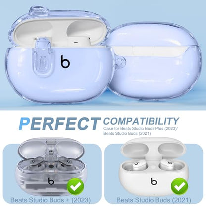 for Beats Studio Buds/Studio Buds Plus Case Cover with Lock, Clear Blue | Protective Cover for New Beats Studio Buds + Wireless Earbuds Case with Keychain & Cleaner Kit (2021/2023) - color: Clear Blue+P