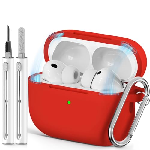 Ljusmicker for AirPods Pro 3 Case 2025 with Magnetic Lock,Red | Soft Silicone Protective Cover for Apple AirPod Pro 3rd Generation Case with Cleaner Kit & Keychain for Women Men,Shockproof - color: A1-Red