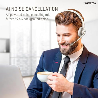 Wireless Headset, Bluetooth Headphones with Microphone Noise Canceling & Mute, 5.0 Trucker Bluetooth Headset with Mic/USB Dongle for Cell Phone Computer Work Office Teams Meeting Call Center
