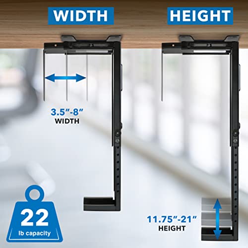 Mount-It! CPU Under Desk Mount Bracket - Computer Tower Wall and Under Counter Holder, 360 Degree Swivel Adjustable Height and Width Wall-Mountable - size: small, large