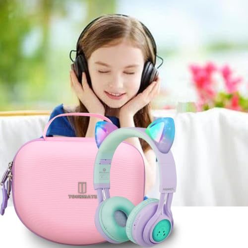 Tourmate Hard Travel Case for Riwbox CT-7 CT-7S / iClever HS01 / FosPower Cat Ear LED Light Kids Wireless Headphones, Protective Carrying Storage Bag（Box for Sale） (Purple&Pink) - color: Purple&Pink