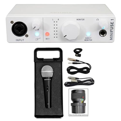 Arturia MiniFuse 1 White Bundle: Portable USB-C Audio Recording Interface with Software, RMC-XLR Dynamic Metal Handheld Wired XLR Microphone with Cables, 2-items