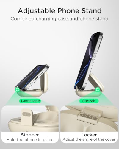 TALIX T30 Noise Cancelling Earbuds with Phone Stand, Punchy Bass, 4-Mic, True Wireless Bluetooth 6.0 in Ear Headphones, 28H Playtime, IPX4(Off-White) - color: Off-white