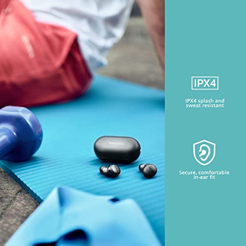 Philips T4556 True Wireless Headphones with Active Noise Canceling (ANC) and IPX4 Water Resistance, Black - color: Black