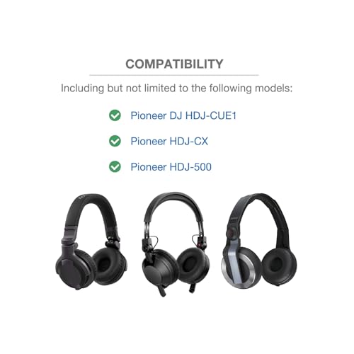 Headband Cushion Cover Compatible with Pioneer DJ HDJ-CUE1, HDJ-CX, HDJ-500 On-Ear DJ Headphone, 6mm Thick Soft Cushion for Pressure Relief, No Wobble Zipper Slider, with Hanging Loop