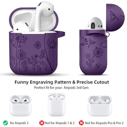 Lerobo for AirPod Case 2nd/1st Generation with Keychain | Flower Engraved Silicone Protective Cover for AirPods 2 Case, Wireless Charging, Shockproof, One-piece Design, Purple - color: Purple