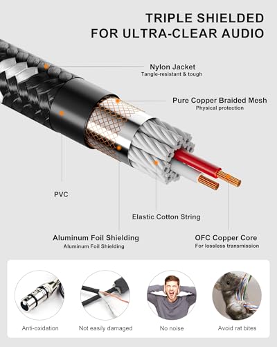 Long XLR Cables 150ft (46m), Nylon Braided XLR Extension Microphone Cable, OFC Shielded and Balanced XLR Male to Female Mic Cord for Preamp Recording Mixer Amplifie Speaker Black | OFC conductors, double shielding, balanced 3-pin XLR, metal connectors, fo