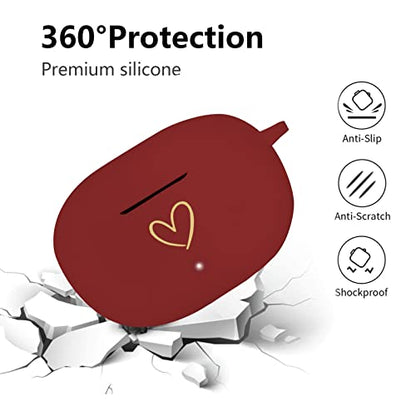 Compatible with Beats Studio Buds 2021, Soft Silicone Case with Gold Heart Pattern for Beats Studio Buds Case with Cute Butterfly Keychain for Girls Women (Burgundy) - color: Burgundy