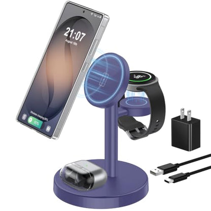 Magnetic Wireless Charger for Samsung, 3 in 1 Super Fast Charging Station Compatible with MagSafe, Phone Charger Stand for Samsung Galaxy S26 Ultra S25 Z Fold/Flip 8, Watch Ultra 8 7 6, Buds 4/3 Pro - color: Cobalt Purple