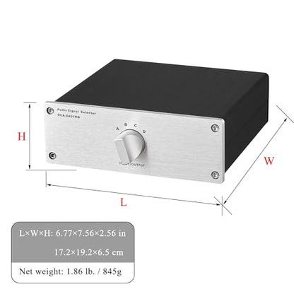 4 to 1 (1 to 4) RCA Audio Signal Switcher, L/R channel Power Amplifier Selector, 1 In and 4 Out Audio Switch, Suitable for CD Players, Radios, Decoders, Power Amplifiers and Active Speakers (RCA 0401)