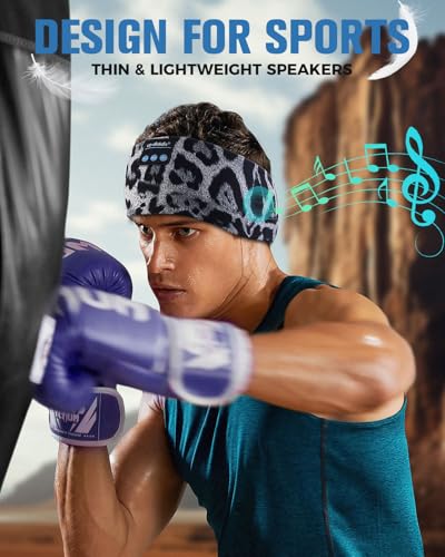 LC-dolida Sleep Headphones Bluetooth, Headband Headphones Earphones Wireless, Sleep Mask for Sleeping, Sports, Gifts, Workout, Jogging, Yoga,Insomnia, Air Travel, Meditation - color: Leopard Print