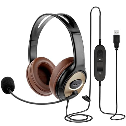 USB Headset with Noise Cancellation Microphone, Over-Ear Stereo USB Computer Headphones with Mic for Office Call Center Work Teams Zoom Webex Google Meet Conference Dictation Telework - color: G-806DUC01