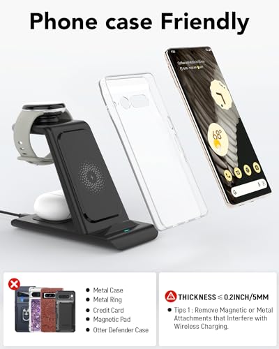 Upgraded 3 in 1 Wireless Charger for Google Pixel Watch 3/2, for Pixel 10 9/Pro/Pro XL/Fold,Buds Pro 2/Pro,Fitbit Versa 4/3,Wireless Charging Station for Multiple Devices (Not for Google Watch 4/1)