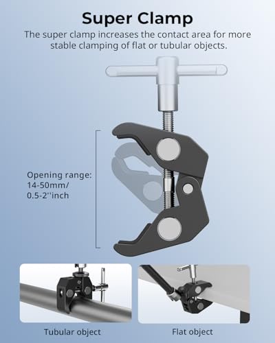 SmallRig Clamp w/ 1/4" and 3/8" Thread Holes, 9.8 Inches Adjustable Friction Power Articulating Magic Arm with Phone Holder for Action Cameras, Smartphones, LCD Monitor/LED Lights - 5326 - size: 9.8''+phone clamp
