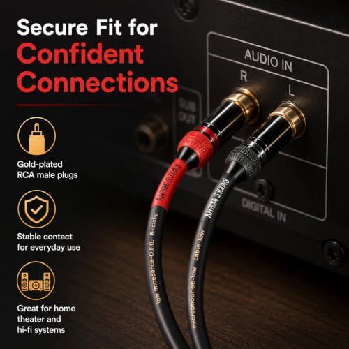 RCA Cable 2-Pack 1Ft Gold OFC, Low Noise for Subwoofer Amplifier