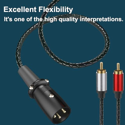 XLR to Dual RCA HiFi Audio Cable 6.5ft, Right Angle XLR 3Pin Male Microphone to 2 Phono RCA Male Plug Adapter Connector Y Splitter Patch Cable - size: 6.5ft