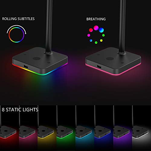 KAFRI RGB Dual Headphone Stand with Wireless Charger Desk Gaming Double Headset Holder Hanger Rack with 10W/7.5W QI Charging Pad and QC 3.0 USB Port - Suitable for Gamer Desktop Table Game Earphone - color: Black- Dual