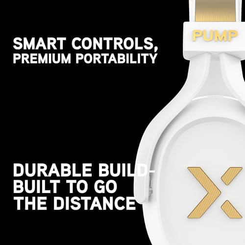 BlueAnt Pump X Wireless Over-Ear Headphones, Bluetooth, Powerful Bass, Active Noise Cancelling & Transparency Mode, Interchangeable Ear Cups, All-Day Comfort for Gym and Training, White/Gold - color: White | Gold