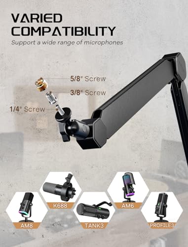 FIFINE Dynamic Gaming Mic Set, Streaming Audio Mixer for Video, Heavy Duty Metal Boom Arm with Desk Mount Clamp, Cable Management Bundle, RGB Gamer Interface Kit for Recording Podcast (KS5+BM66)