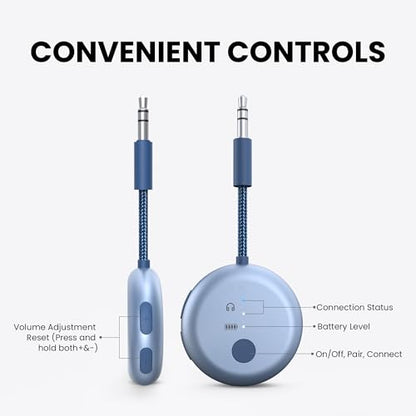 Avantree SoundJet R1-25Hr Airplane Bluetooth Adapter for All AirPods | Qualcomm Chip & aptX Adaptive, Wireless Audio Transmitter for Flight Travel, Works with Bose & Other Headphones - color: 3. Sky Blue