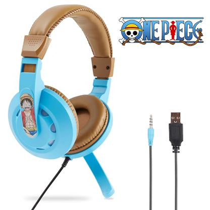 One Piece Gaming Headset with Mic, Wired Headphones, Microphone, LED | One Piece wired gaming headset, mic, LED lights, padded over-ear comfort, enhanced audio, PC gaming setup. - color: Onepiece