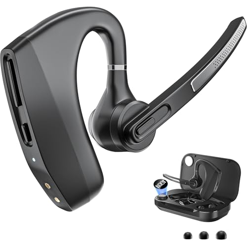 Herloreen Bluetooth Headset with Mic & Charging Case for Work | Wireless Earpiece for PC Laptop and Phone, Noise Canceling Mic, 48H Talk Time, , for Call Center, Remote Work, Trucker - style: Headset + Charge Case-K30