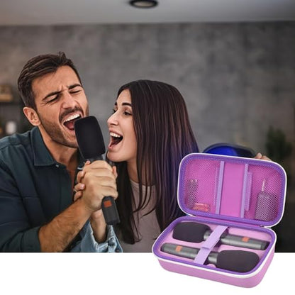 Wireless Microphone Case for JBL PartyBox & Two Mic System, Shockproof Karaoke Microphones Travel Storage Box with Mic Foam Cover, Holds 2 Mics, Receivers, Adapters, AA Batteries - Purple - color: Purple